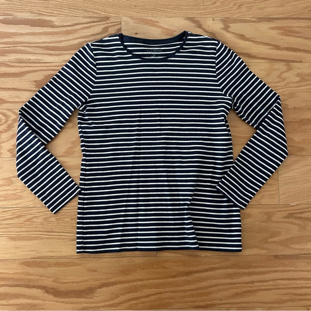 Talbots Navy and White Striped Top